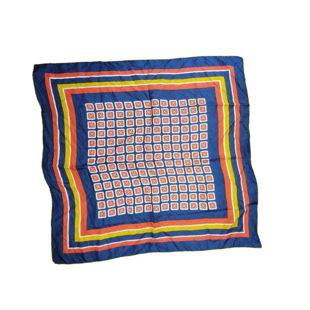 90's Women’s Blue Red Yellow White Geometric Pattern Silk Square Scarf Wrap